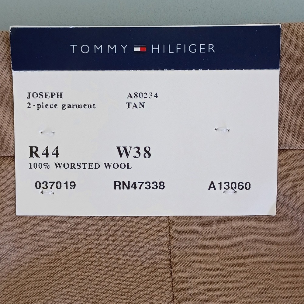 Tommy Hilfiger Joseph Mens 2-Piece Suit Tan 100% Worsted Wool 44R W38 Unfinished - Picture 8 of 14
